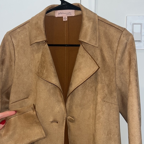 Cute Faux Suede Tan Philosophy Trench Jacket - Picture 6 of 6